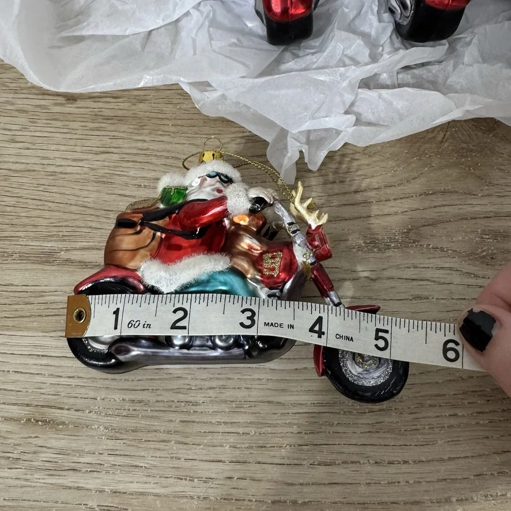Peschka Rider Biker Santa Claus Glass Christmas Ornament Set‎ Of 4 Vintage